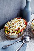Vegetable bake with chickpeas, peppers and goat's cheese