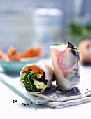 Rice paper rolls filled with vegetables and sesame seeds (Asia)