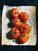 Roasted tomatoes on a baking tray