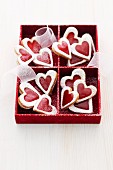 Heart-shaped jammy shortbread biscuits