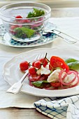Caprese salad with pickled sour onions