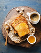 French toast with honey served with coffee