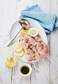 Marinated chicken skewers with lemon and olive oil