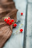Redcurrants on a brown cloth