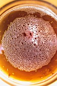 A glass of homebrewed beer (seen from above)