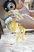 Making ribbon pasta with a pasta maker