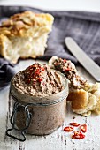 Spicy liver pâté served with freshly baked bread