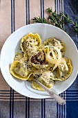 Ravioli with beef tongue, sultanas and a mustard sauce