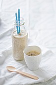 A banana smoothie with coffee and peanut butter
