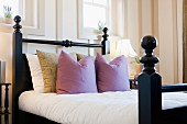 Cushions arranged on bed; Valencia; California; USA