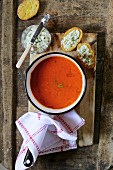 Roasted tomato soup with cheese croutons