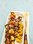 Grilled pepper and pineapple skewers