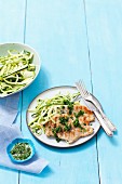 Grilled turkey breast with parsley pesto and courgette strips