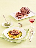 Lamb roulade with risotto and pesto