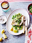 Steamed snapper fish with broad beans