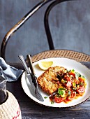 Breaded veal escalope with caponata (Italy)