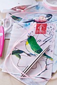 Gift bags decorated with bird motifs for cards & sweets