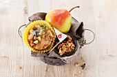 Gorgonzola and pear muffins with walnuts