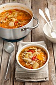 Minestrone with white cabbage, courgettes, tomatoes, potatoes and peppers