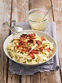 White cabbage salad with apples, walnuts, pancetta and a mustard vinaigrette