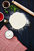 Pizza dough and ingredients