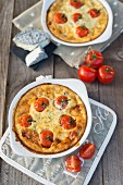 Clafouti with cherry tomatoes and goats cheese