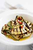 Marinated grilled courgettes with mint, olive oil and chillis