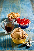 Hazelnut ice cream and ingredients for decorations