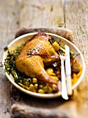 Chicken leg with olives and thyme