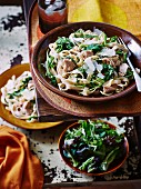 Tagliatelle with tuna, Parmesan, spinach and lettuce