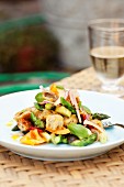 Rye bread salad with cucumber and green asparagus