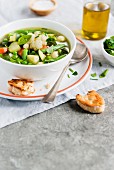 Minestrone with cauliflowers and basil