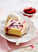 Raspberry ripple cheesecake slice