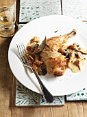 Roast chicken leg with Vacherin and a white truffle sauce