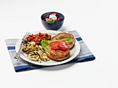 Salmon burger with grilled courgette and pepper relish for diabetics