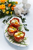 Fried quail's eggs with chives wrapped in Prosciutto for Easter