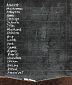 A shopping list on a chalkboard