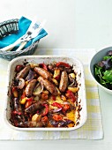 Oven-roasted sausages and vegetables
