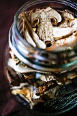 Dried ceps in a storage jar