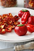 Red chilli peppers, fresh and dried