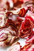 Dried beetroot slices (close-up)