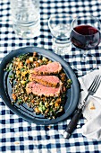 Duck breast on a lentil salad