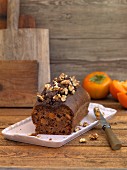 Walnut cake with persimmons