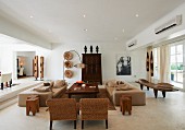 Hotel lounge decorated in contemporary, African style