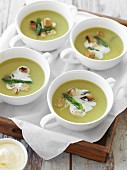 Asparagus soup with croutons