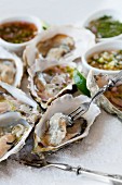 Fresh oysters with various sauces