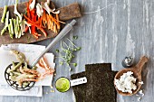 Ingredients for temaki, chirashi and oshi sushi