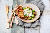 Fried Brussels sprouts with raclette chestnuts