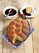 Buchteln (baked, sweet yeast dumplings) with blueberry compote