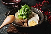 Oden (Japanese soup) with boiled eggs and beef